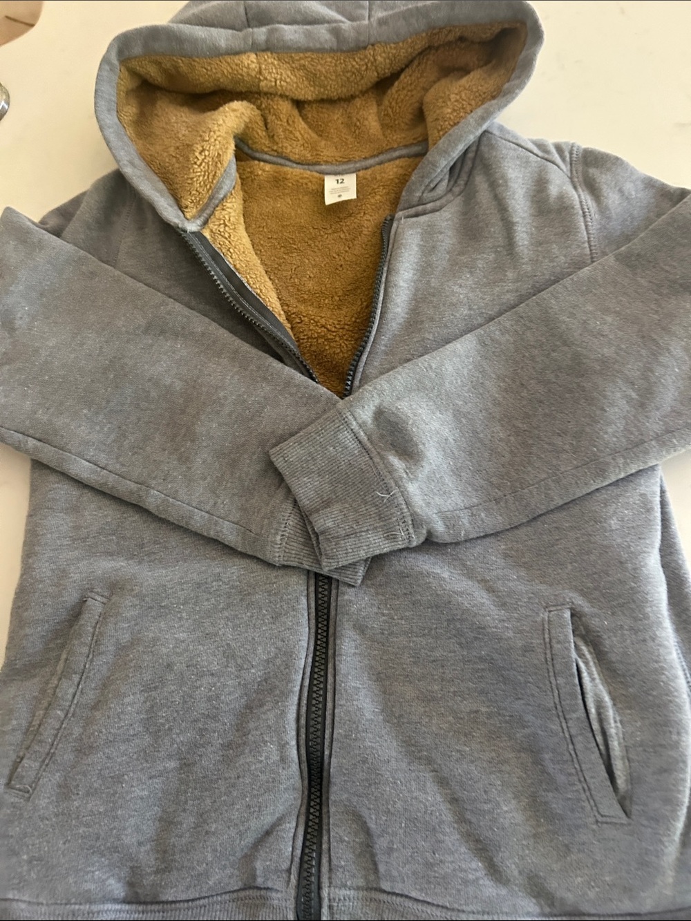 Carter's Gray Zip-Up Hoodie with Tan Sherpa Lining
